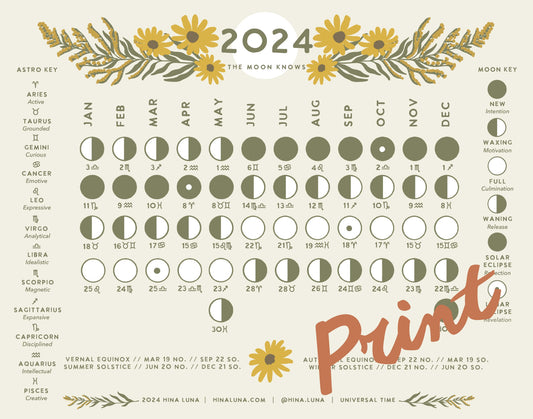 2024 Moon Calendar Print | Simplified