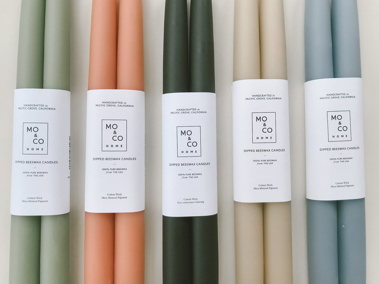 Whole color collection of beeswax taper candles by Mo and Co Home